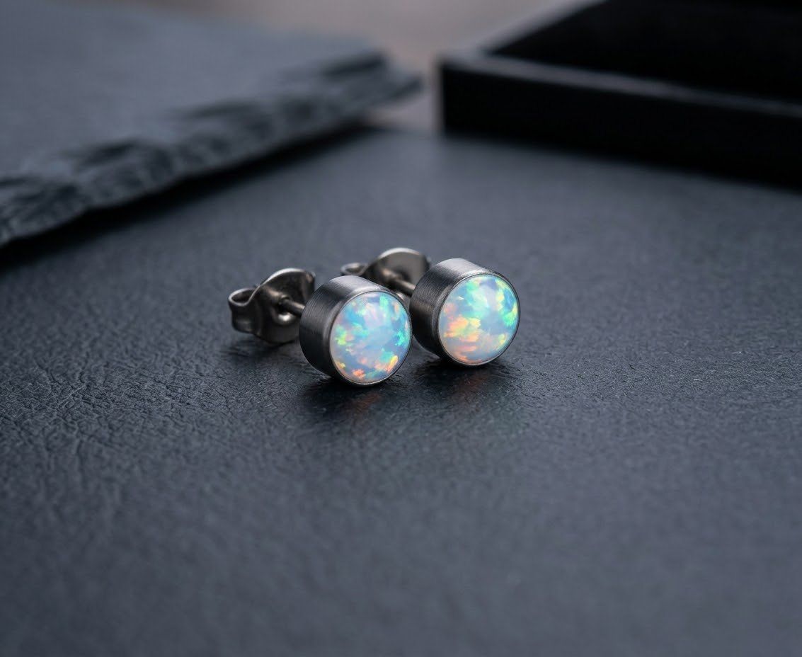 Orecchini pendenti & Orecchini a lobo: Wunderschöne Titanium-Ohrstecker mit Opal – Nuovo e nell'imballaggio originale da Matten b. Interlaken venduto da kero71 1