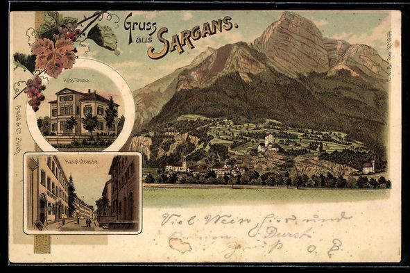 Ansichtskarten: Litho Sargans, Totalansicht, Hotel Thoma – Gebraucht aus Berlin von bartko-reher