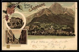 Litho Sargans, Totalansicht, Hotel Thoma