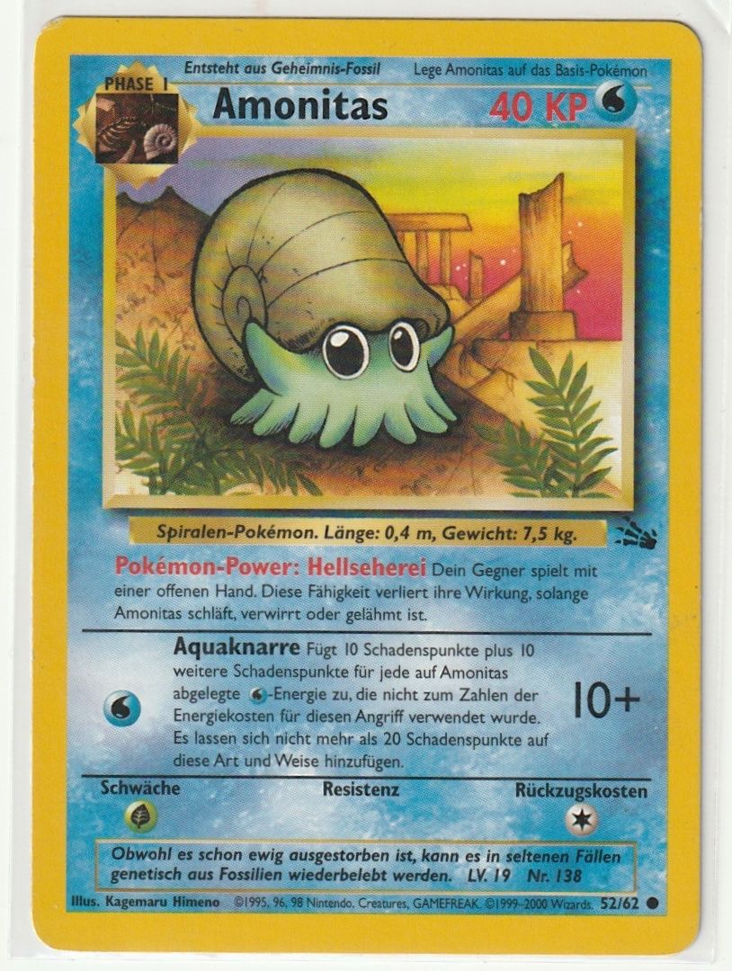 Pokémon Carte collezionabili: Pokémon 2000 Amonitas (52/62), Fossil – Usato da Biel/Bienne venduto da historian-198