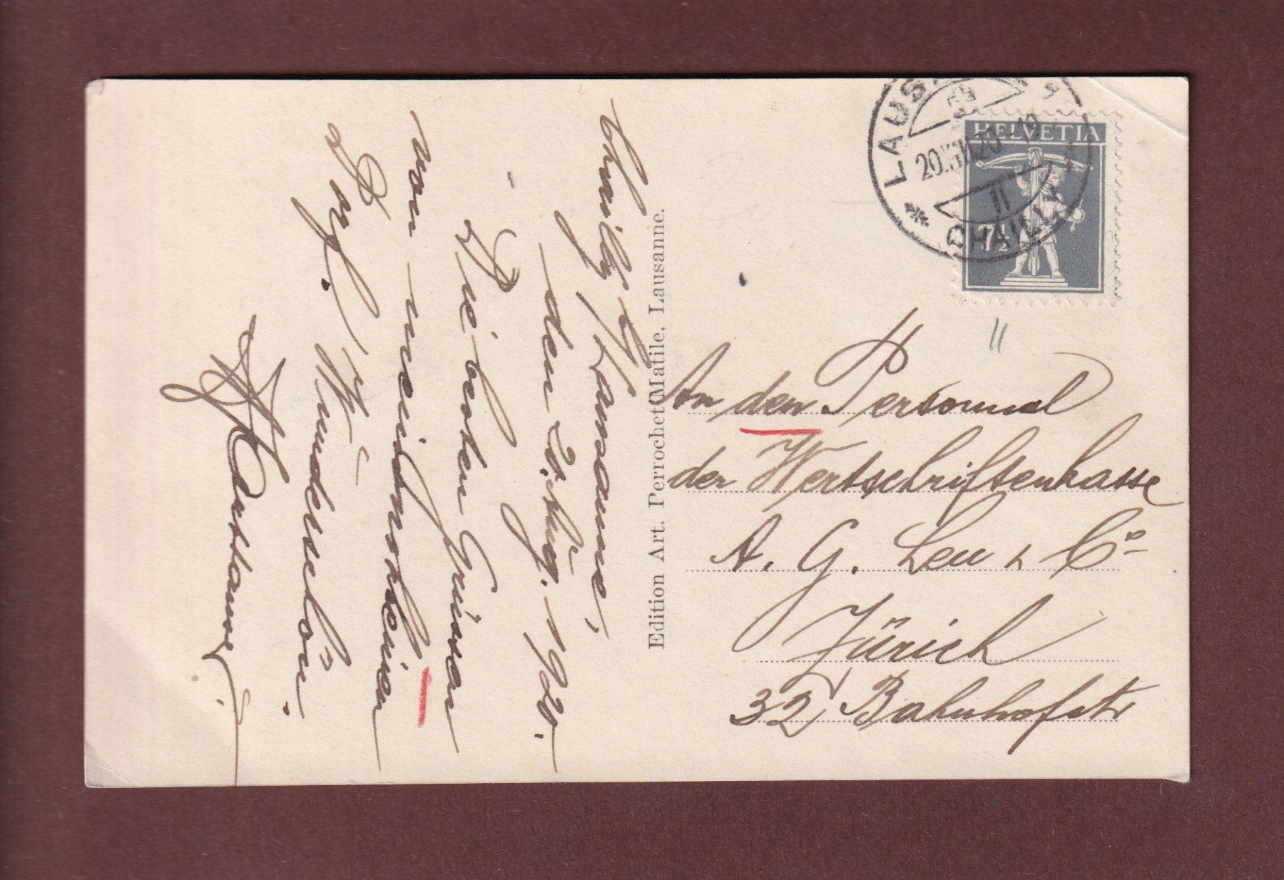 Cartoline postali: LAUSANNE - Chailly vu de Béthusy - 1920 // pli d'angle // – Usato da Pully venduto da nicecards 1
