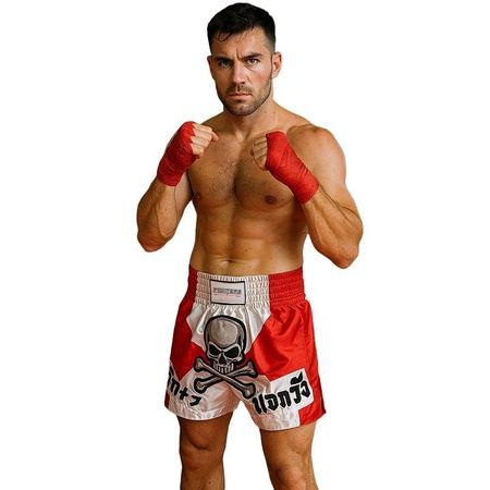 FIGHTERS - Muay Thai Shorts / Skull / Weiss-Rot / Small - XL