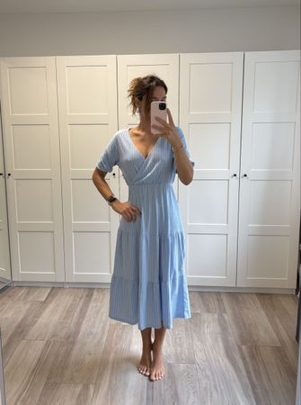Midi Kleid hellblau babyblau Bürokleid Gr. 36 S 