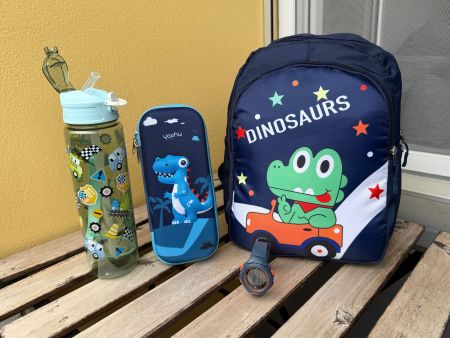 Pack Sac à Dos Enfant Dinosaure+ Gourde + Trousse + Montre