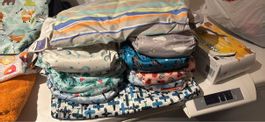 11 Stoffwindeln Bambino mio + 2 Wet Bags + halb paket