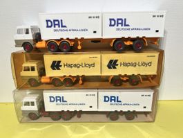 3 x Wiking Hanomag Henschel Containerlastzüge  1/87