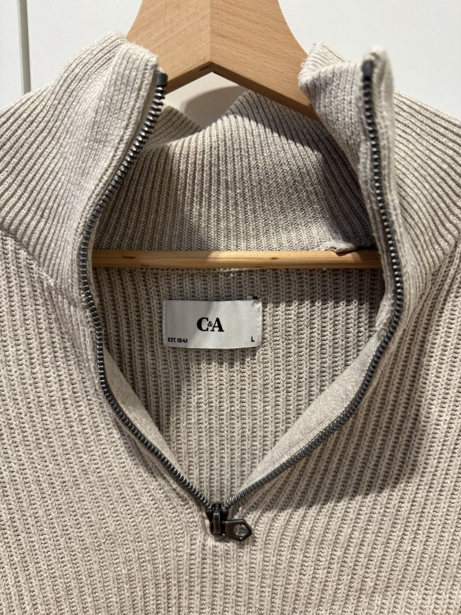 C&A Maglioni & Felpe: C&A Men's Beige Ribbed Half-Zip Pullover - Size Large – Usato da Altendorf venduto da wqv_97 1