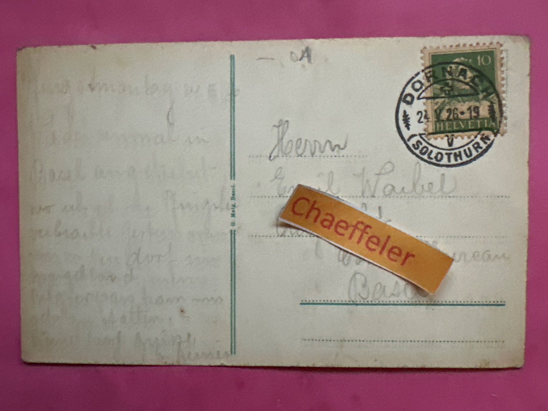 Ansichtskarten: 1926 Arlesheim, Dorfplatz – Gebraucht aus Zürich von Chaeffeler 1
