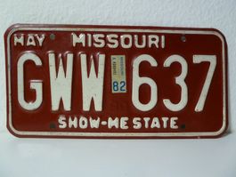 USA Nummernschild Autonummer License Plate MISSOURI GWW 637
