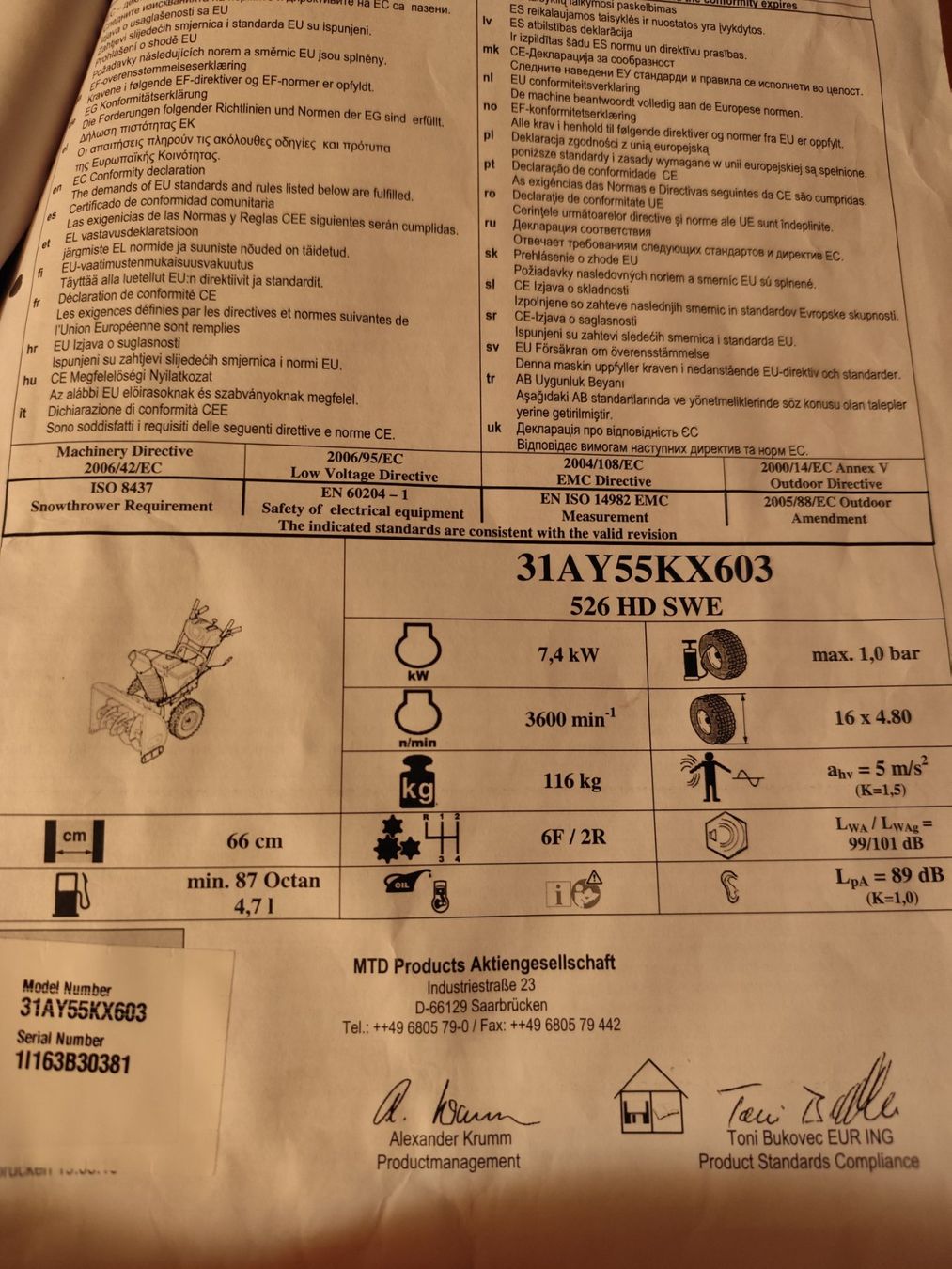 Mtd Alle Maschinen: Schneefräse – Gebraucht aus müselbach von joantja01 2