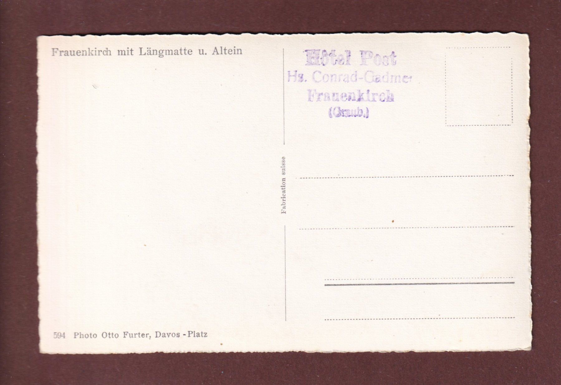 Cartoline postali: Davos - FRAUENKIRCH - Längmatte – Usato da Pully venduto da nicecards 1
