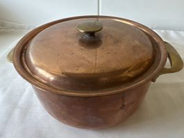 Kupfertopf mit Deckel SIGG mit Messinggriffen 18cm