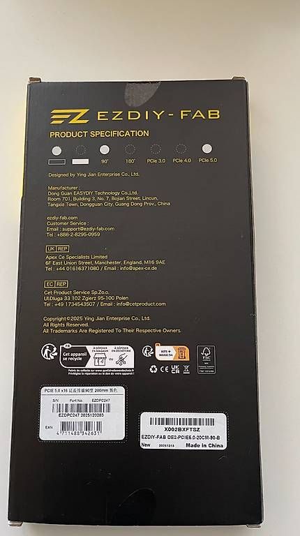 Unità & Adattatore: EZYDIY-FAB PCIe 5.0 x16 200mm Riser Cable – Usato da Uster venduto da Pierre1969