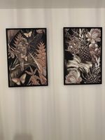 2er Set Wandbilder mit Rahmen, Vogel und Ananas Motiv