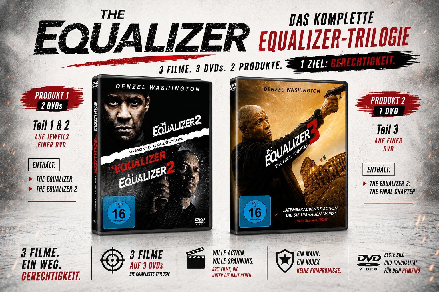Tutti i DVDs: # The Equalizer Trilogie: 1+2 + The Equalizer 3 - The Final – Nuovo e nell'imballaggio originale da Eschen venduto da 33shaggy33