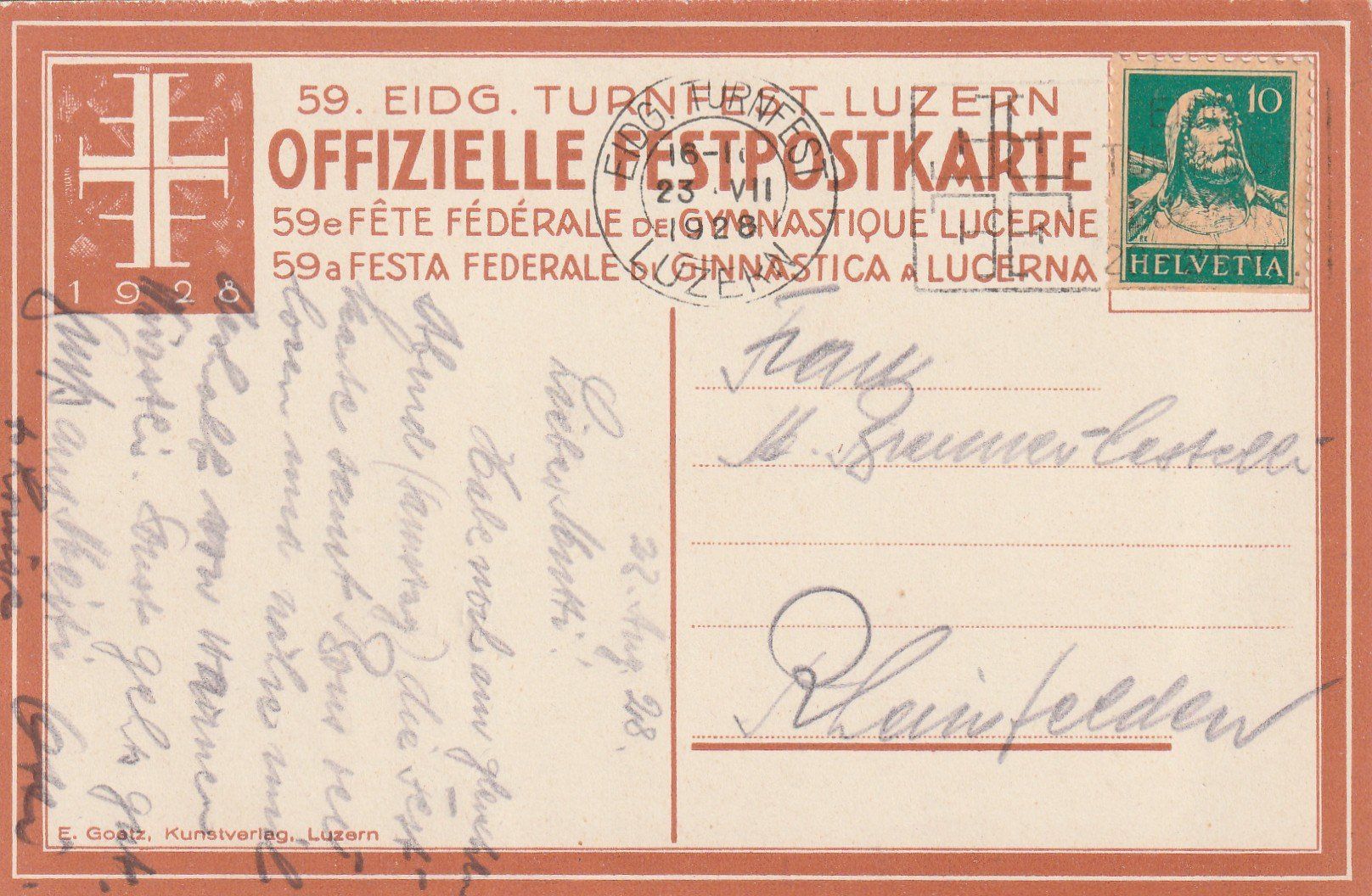 Cartoline postali: Luzern Eidg. Turnfest 1928 – Usato da Rorschacherberg venduto da fratovi2 1