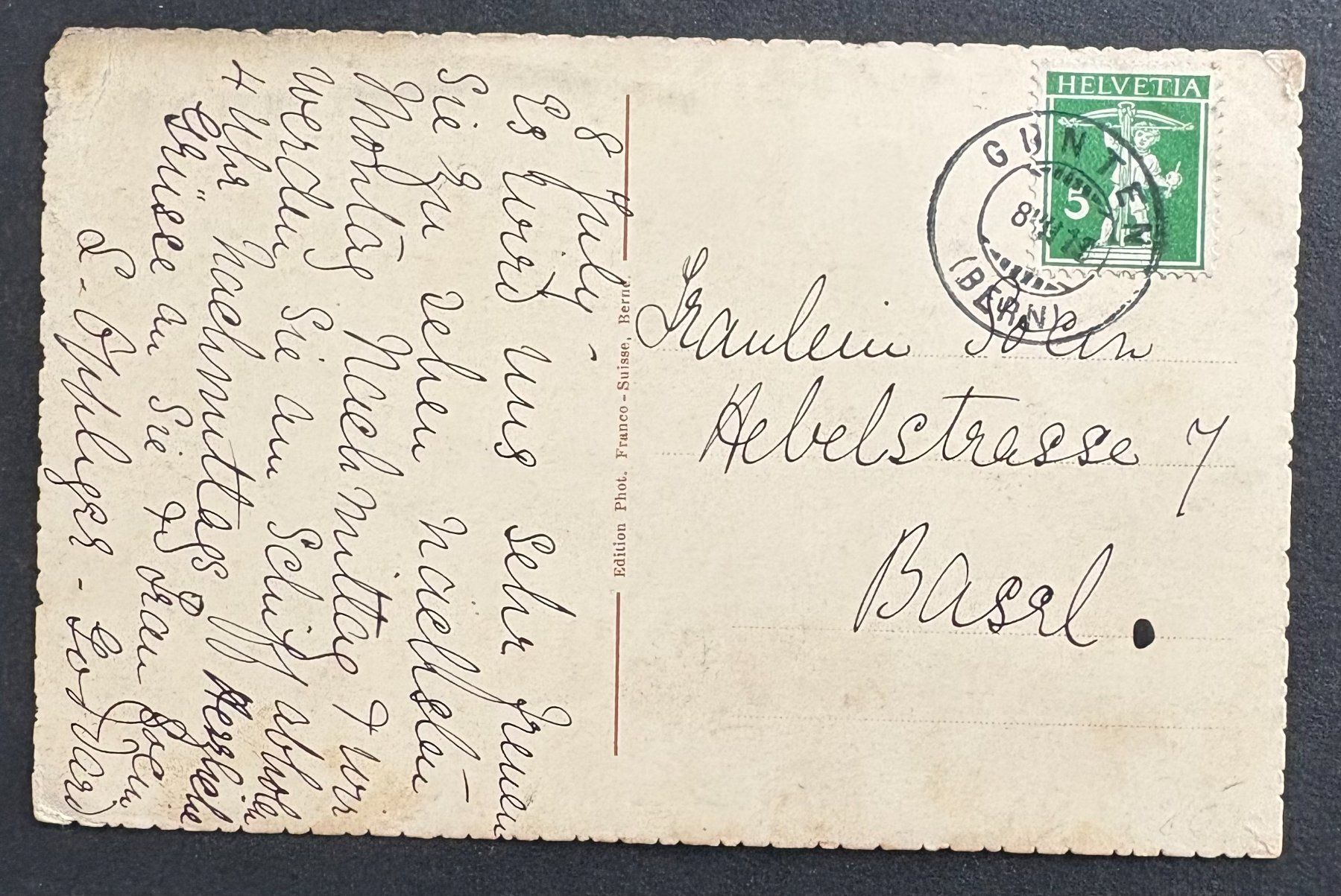 Cartoline postali: ANSICHTSKARTE PENSION GUNTENMARR GUTEN THUNERSEE – Usato da Ostermundigen venduto da crazy-horse-1840 1