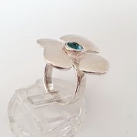 Silber Ring 925  Blumenring mit blauem Stein Gr 15,9 mm