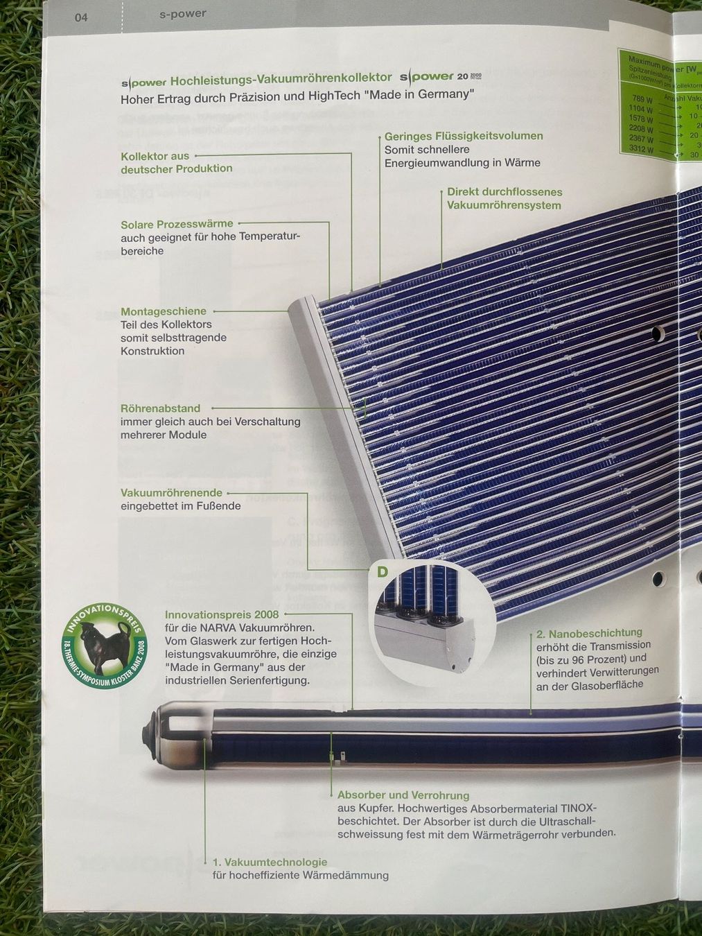 Dispositivi a energia solare: Vakuumröhre s-power DF Power Plus 110 Wp – Usato da Wilderswil venduto da ROPO3812 6