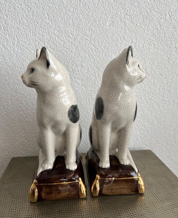 Paire De Chats Siamois En Porcelaine - Figurines Chat Et Chaton Miniatures