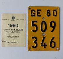 Velonummer GE 80 gelb Mofanummer Mofaschild Plaque Mofa
