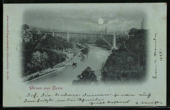 Cartoline postali: Mondschein-AK Bern, Flusspartie mit Br – Usato da Berlin venduto da bartko-reher