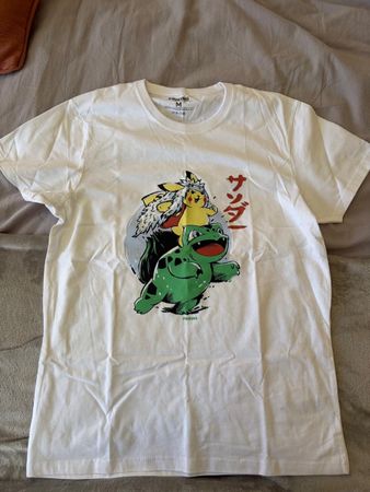 White Pokemon T-Shirt Pikachu Bulbasaur Summer Style Size M