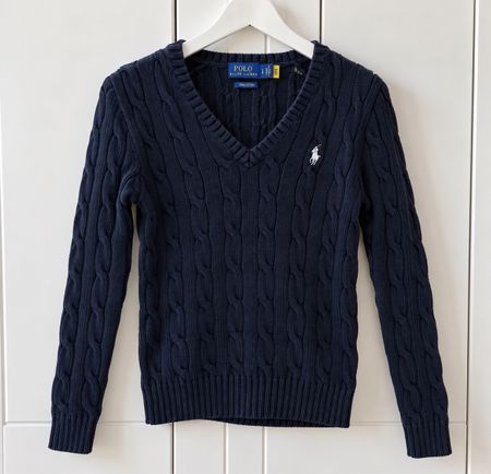 Polo Ralph Lauren Schwarz Cotton Cable Knit Pullover - Small