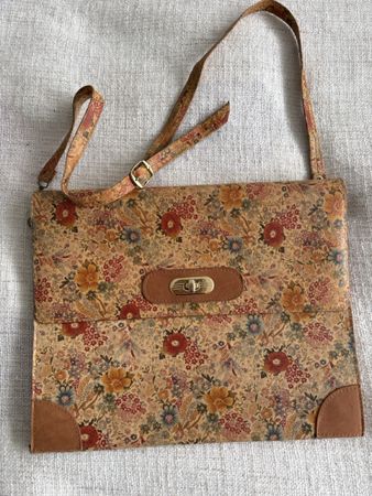 Vintage Leder Umhängetasche mit Blumenmuster, 1990