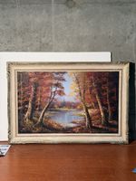 Oil Painting Autumn Forest Landscape Framed Signed Art