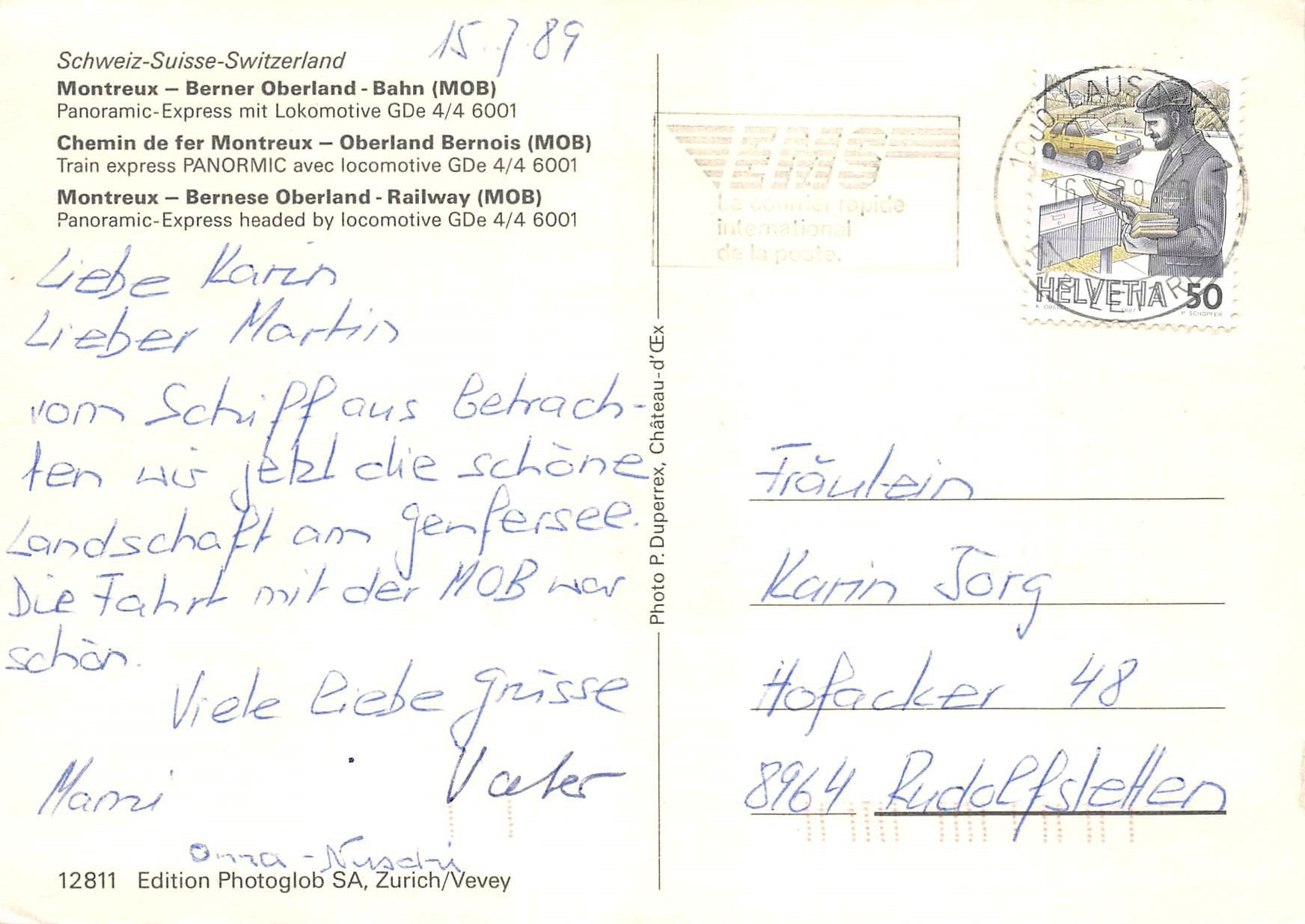 Cartoline postali: Montreux Oberland Bahn – Usato da Ottikon b.Kemptth. venduto da Neptun1974 1