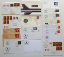 Schweiz Motivbelege und Flugpostbelege alles sauber gestemp.