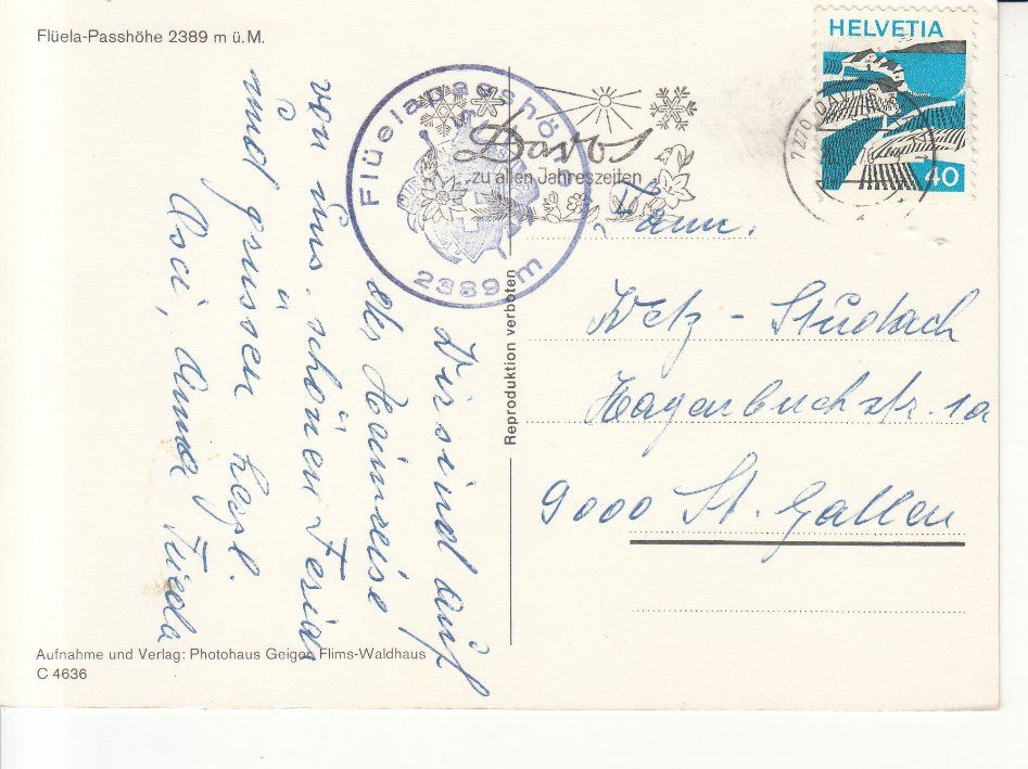 Cartoline postali: Flüelapass 1976 – Usato da Bürglen TG venduto da StampGraf 1