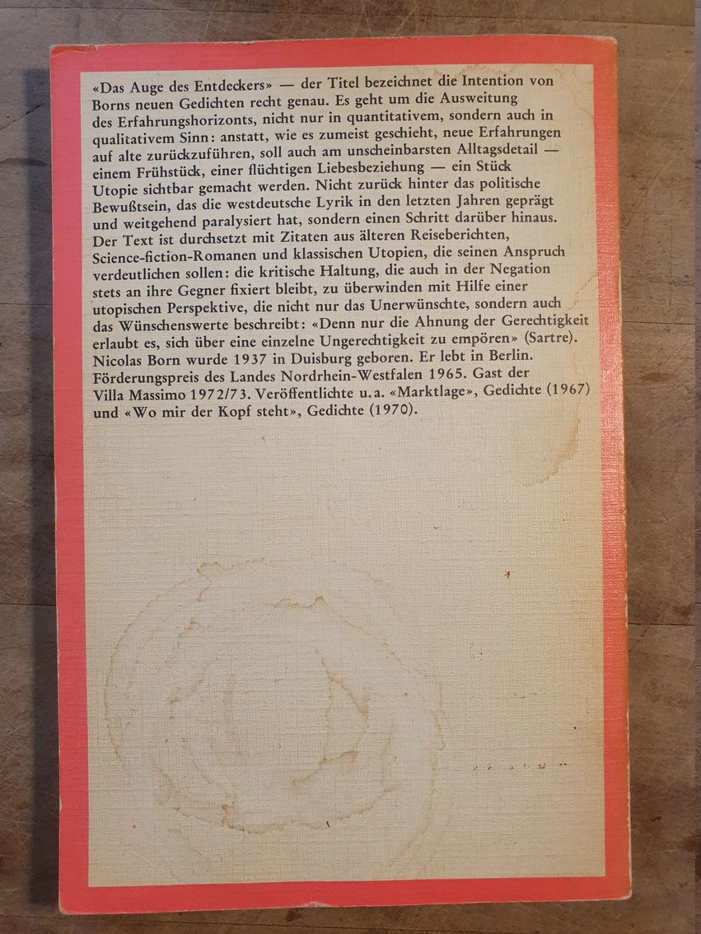 Libri: Das Auge des Entdeckers Nicolas Born Rowohlt – Usato da Zürich venduto da loosebone 1