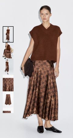 new Massimo Dutti Checkered Print Midi Skirt Size 34 