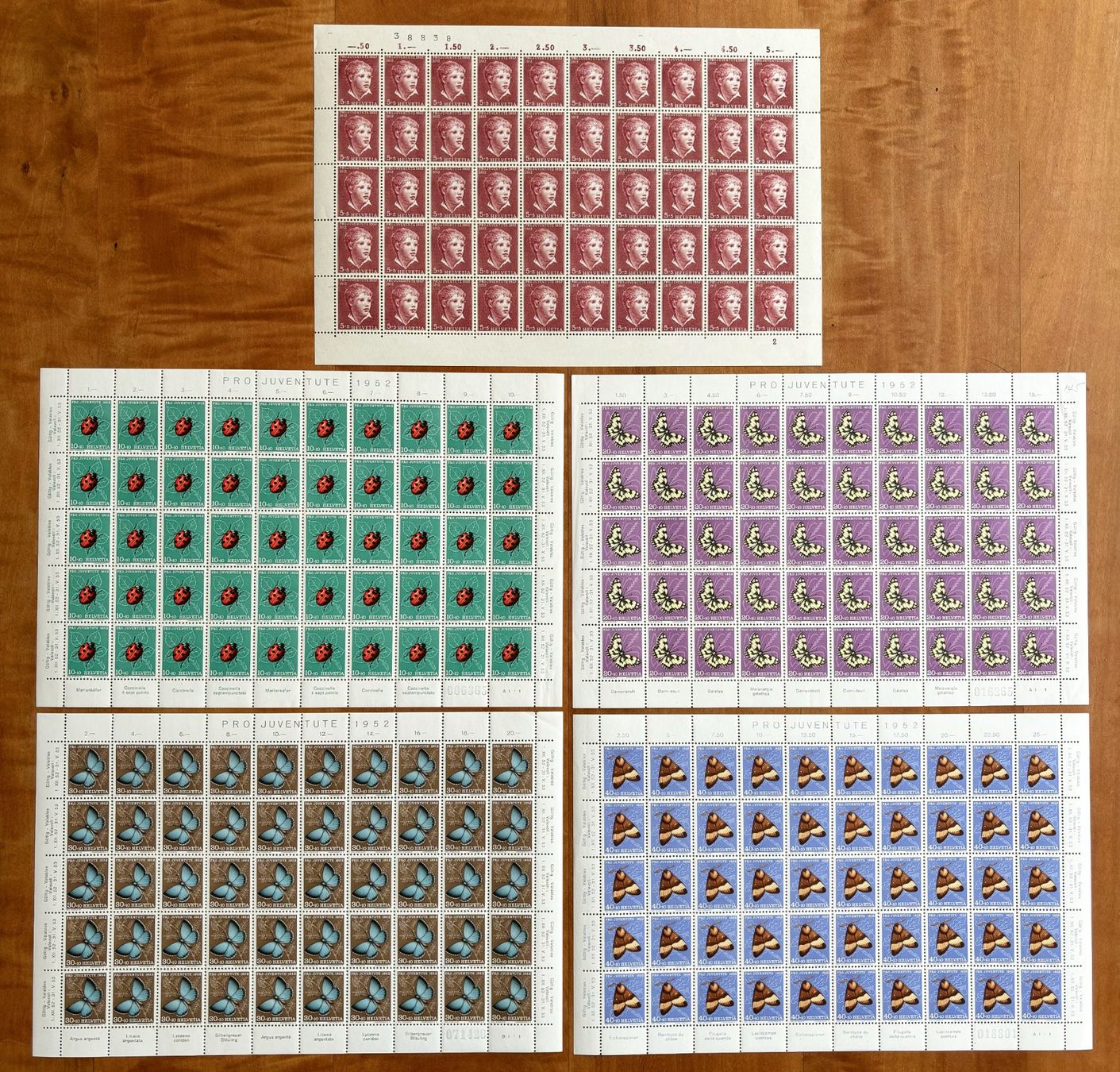 Tutti i francobolli: Pro Juventute 1952 Serie im Bogen, postfrisch ** – Nuovo (secondo la descrizione) da Nuglar venduto da stamp88