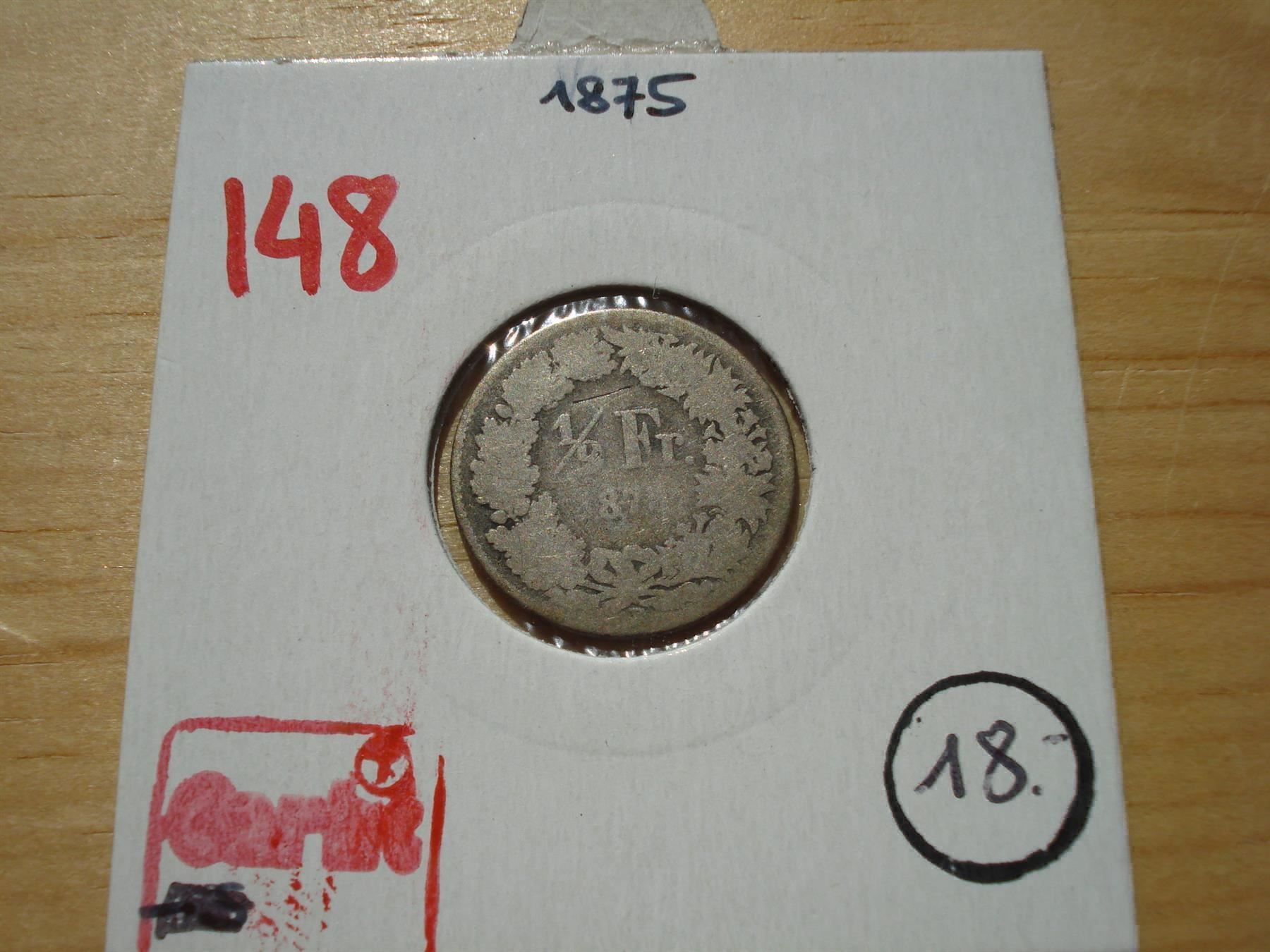 Tutti le monete: (148)  1/2 Franken  1875 – Usato da Erlach venduto da Net-Coins
