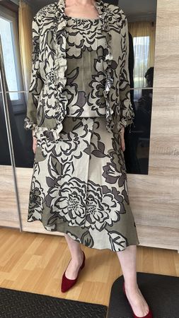 Ensemble Devernois lin 100%: jupe, veste, maillot T.40 beige