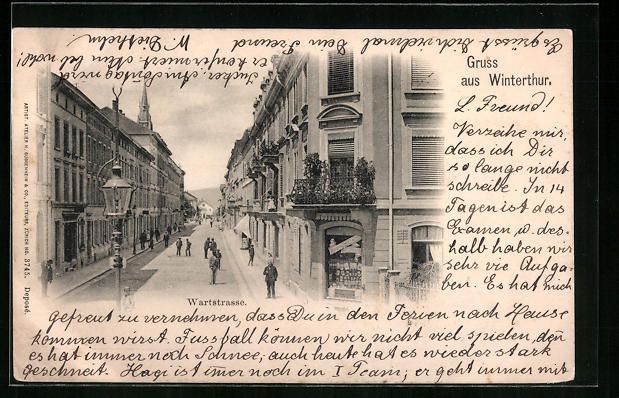Ansichtskarten: AK Winterthur, Wartstrasse mit Passanten – Gebraucht aus Berlin von bartko-reher