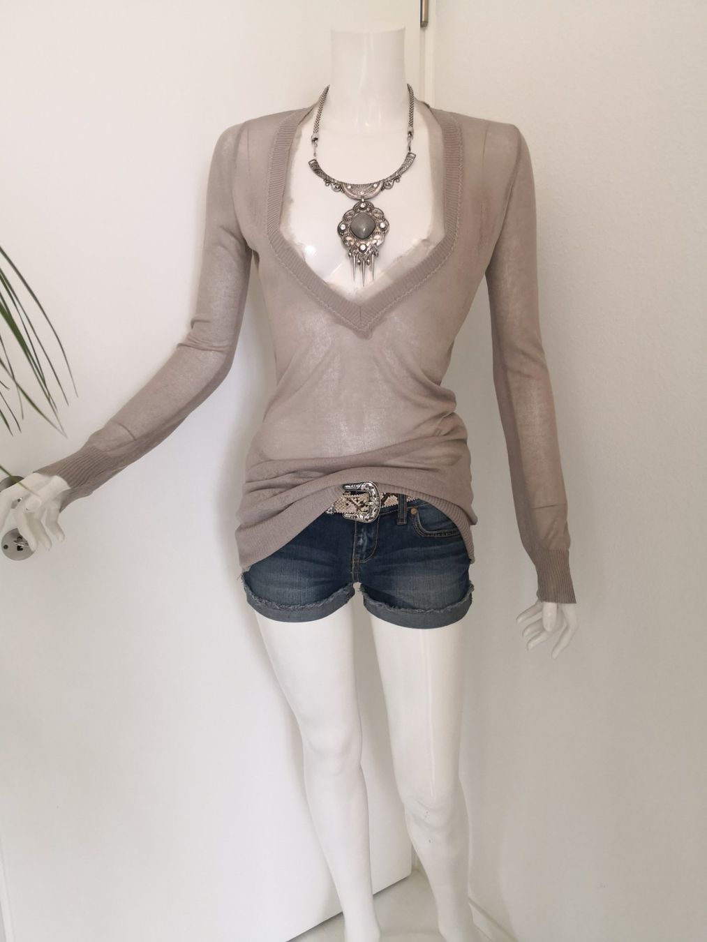 Pullover & Sweatshirts: 🤩POIS STRICK-PULLOVER BEIGE 100% SEIDE MIT CHIFFON-BORD – Neu (gemäss Beschreibung) aus Olten von Naja-Twins-Twins 1