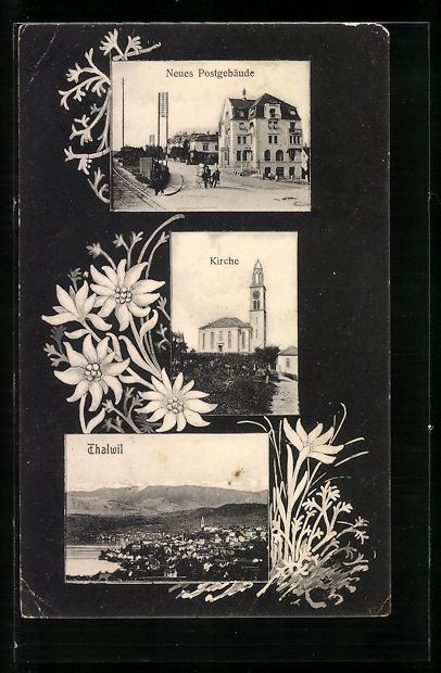 Ansichtskarten: AK Thalwil, Neues Postgebäude, Kirche – Gebraucht aus Berlin von bartko-reher