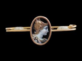 Antike Figurale Jugendstil Brosche Dame Göttin 18kt Gold 750