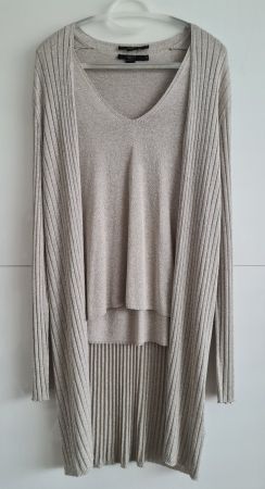 SEVENTY Strick Twin-Set Beige Glitzer Top & Cardigan, Gr. 42
