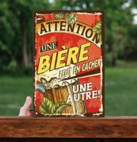 Panneau métallique Une bière peut en cacher une autre humour