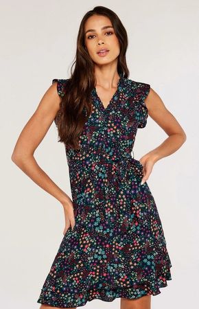 Apricot Kleid Blumenmuster XS blau und farbig