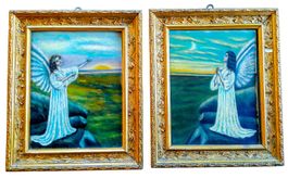 ange gardien 2x peinture dans cadres anciens dorés Engel