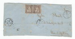 2 Helvetia assise dentelée, oblitérée à Bünzen Aarburg 1865