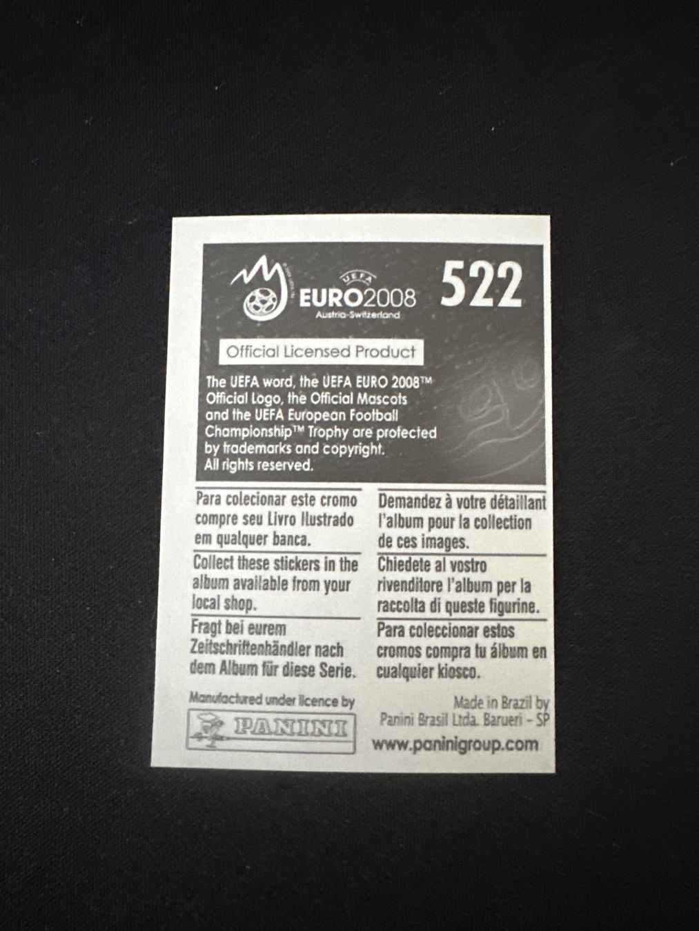 Panini Carte collezionabili: Panini UEFA EM 2008 Sticker - Nr. 522 – Usato da Sulz AG venduto da DealWerk 1