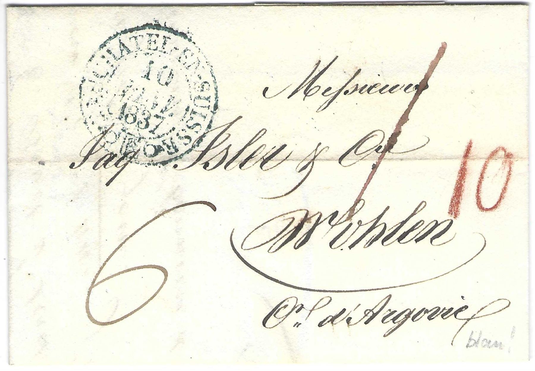 Tutti i francobolli: Faltbrief Neuchâtel - Wohlen  1837 – Usato da Wildhaus venduto da Brunphil