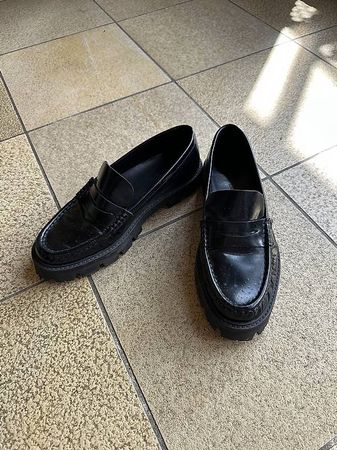 Damen Leder Loafer / Mokassin Massimo Dutti schwarz Gr. 39